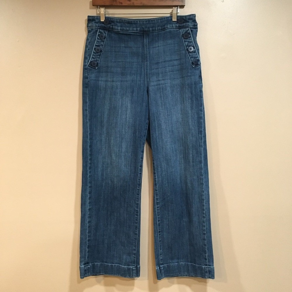 Talbots Sailor Button High Rise Wide Leg Jeans Womens 2 Blue Nautical Classic